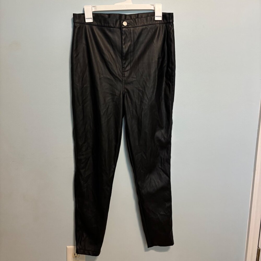 Wet Seal Black Faux Leather Pants Women’s Large High Rise Straight Leg